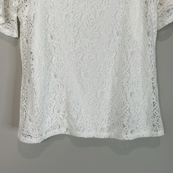Rickis Short Sleeve Lace Top White Build-In Camisole Delicate Stretch Size M - Picture 4 of 12